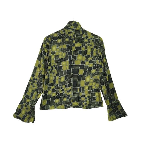 Etcetera Silk Blouse Womens 2 Green Long Sleeve Quarter Zip Bell Sleeve Lightwei - Picture 2 of 8